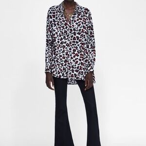 Zara Black and Red leopard Print Blouse
